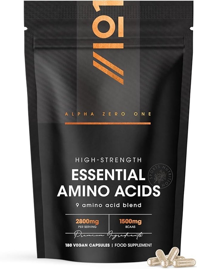 ALPHA01 Essential Amino Acids 2800 mg with BioPerine® – 180 Vegan Capsules – Made in UK – Use for Muscle Recovery & Energy Support - Image 1